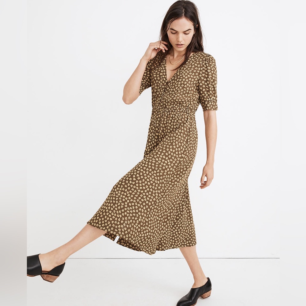 Madewell Button-Cuff Midi Dress in Woodcut Flowers size 2 - Picture 6 of 15